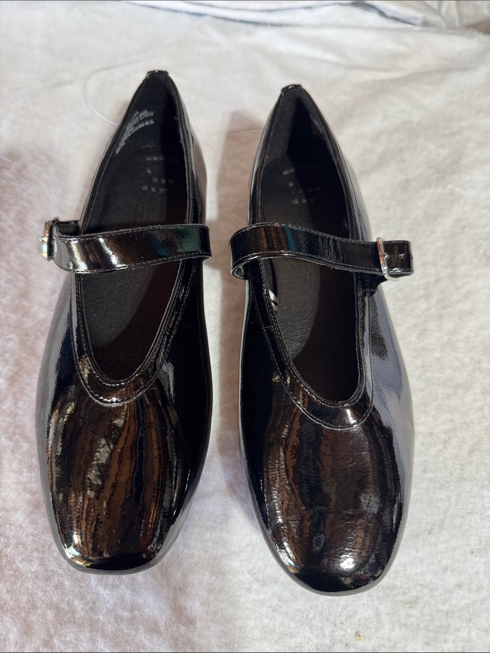 Black Patent Mary Jane Flats with Buckle Strap